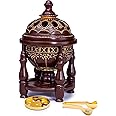 AM Charcoal Incense Burner - Bakhoor Burner, Oud Frankincense Resin Burner for Office & Home Decor - Lavish 4 Pillar (Brown)