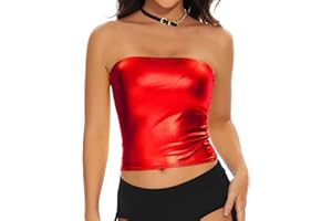 Gatielzana Women's Metallic Crop Tube Top Shiny Strapless Bandeau Bra for Dancing, Raves, Festivals, Costumes