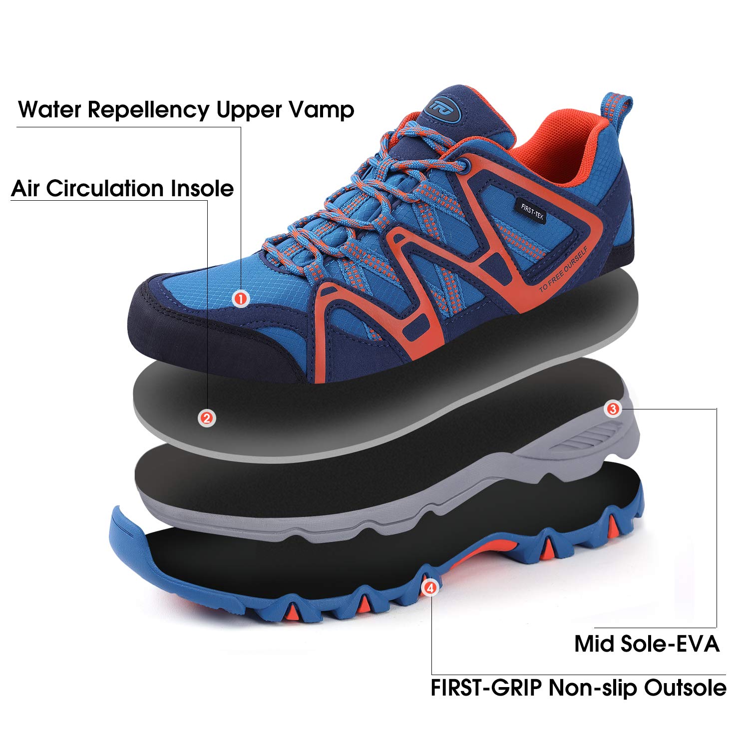 TFO Mens Breathable Walking Hiking Shoes Outdoor Running Backpacking Athletic Trekking Sneakers