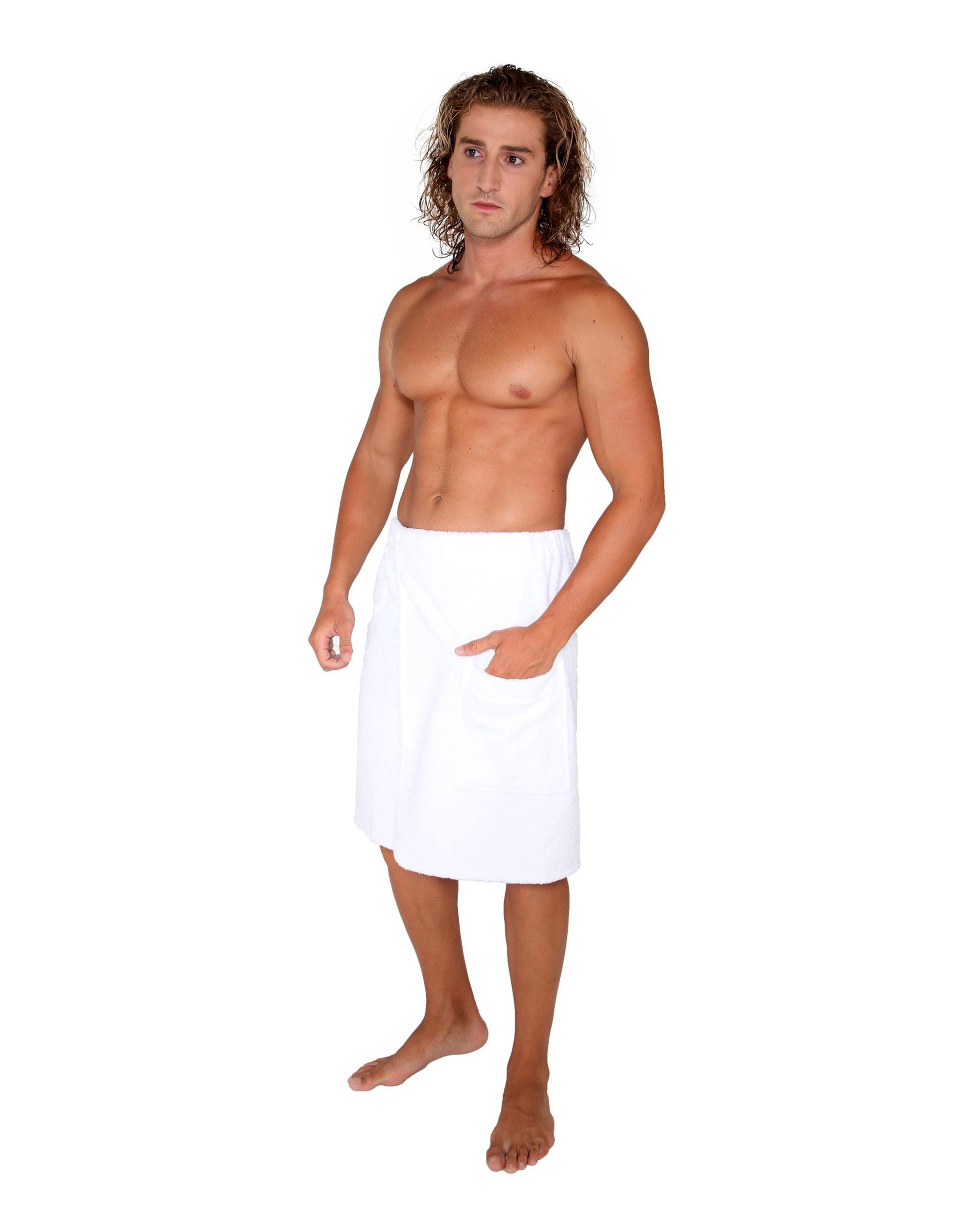 Arus Men's Towel Wrap, 100% Turkish Organic Terry Cotton, White, P/S
