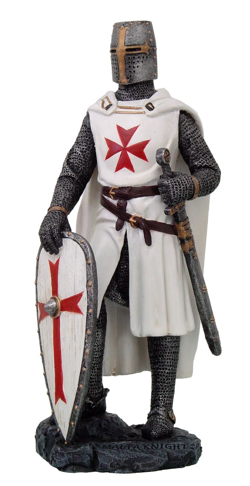 Golden Future Crusader in Armor Knight Templar Cross Decorative Sculpture