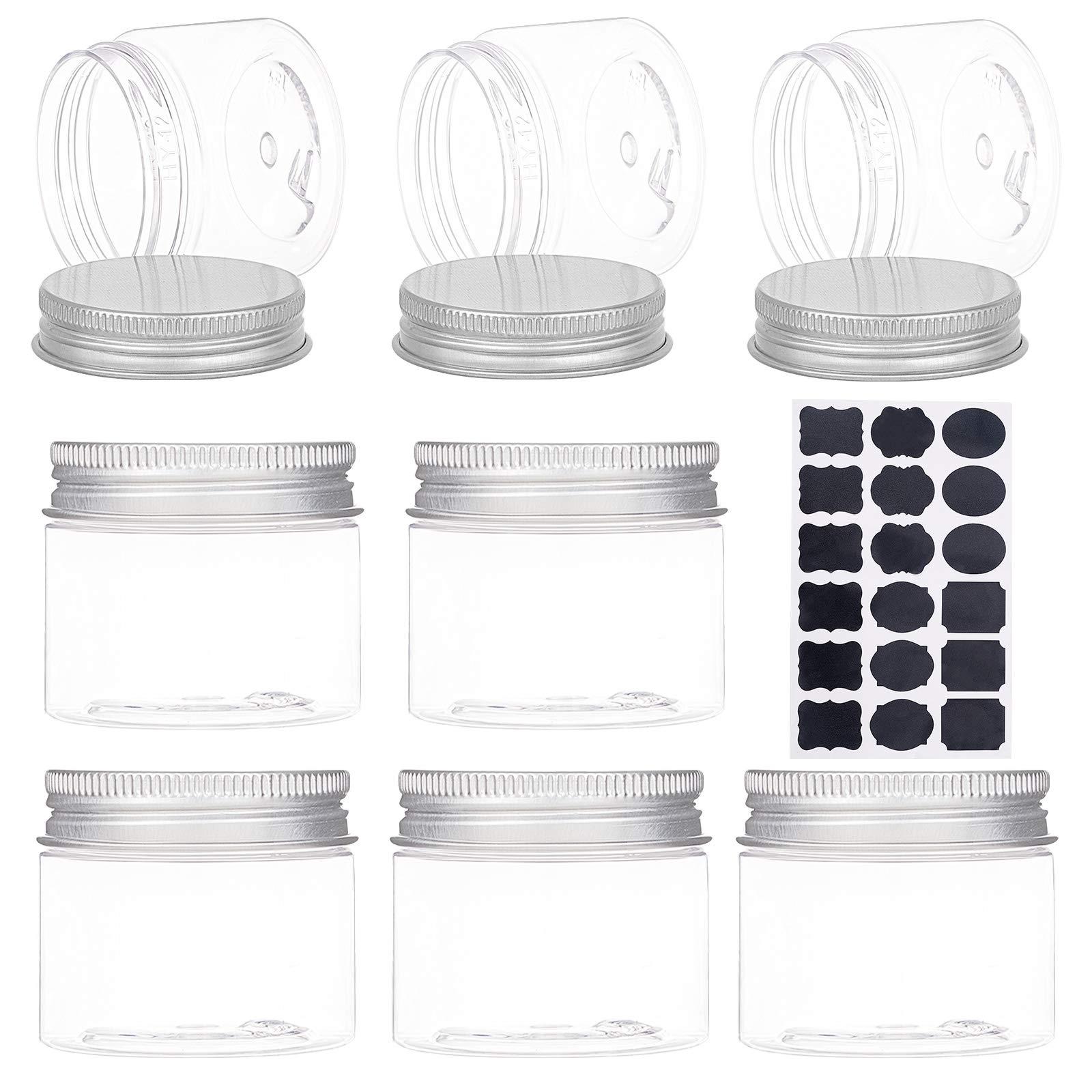 BENECREAT 18 Pack 50ml Plastic Round Jars Clear Jars Containers with Aluminum Screw Lids for Beauty Products, Household Items or Small Crafts