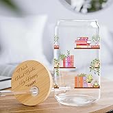 Book Lover Gifts Unique Bookish Glass Cup with Engraving Cup Lid Reading Accessories Birthday Gifts for Read Lover Book Club Gift, Presents for Readers Women, Bookworm