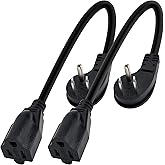 8 Inch Short Power Extension Cord 2Pack,45-Degree Low Profile Flat Plug 3-Prong Male to Female Heavy Duty Grounded Power Extension Cable Outlet Saver Socket Adapter, ETL Listed, 16AWG, SJTW 13A 1625W