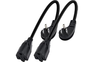 TOGCONN 8 Inch Short Power Extension Cord 2Pack,45-Degree Low Profile Flat Plug 3-Prong Male to Female Heavy Duty Grounded Power Extension Cable Outlet Saver Socket Adapter, ETL Listed, 16AWG, SJTW 13A 1625W