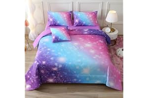 JQinHome Glitter Bedding Set Twin Size,6 Piece Bed in A Bag 3D Colorful Rainbow Galaxy Comforter Set for Girls Kids(1 Comfort