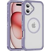 Tuvror Magnetic for iPhone 16 Plus Case, Compatible with MagSafe, Shockproof Dustproof Drop Proof, Military Grade Double Layer Protection, Purple/Clear