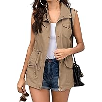 BBX Lephsnt Womens Utility Vest Drawstring Waist Military