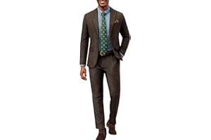 PJ PAUL JONES Mens 2 Piece Suit Vintage Herringbone Tweed Suits 2 Button Peak Lapel Blazer Pants Set
