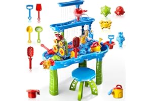 Beby Buty 3-Tier Kids Water Table for Toddlers Kids Ages 3-5 4-8, Summer Outdoor Water Table Beach Kids Toys, Toddler Sensory Activity Sand Box Play Set with Rain Showers Splash Pond for Boys Girls