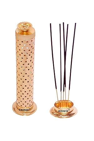 Kriwin Metal Agarbatti Stand with Dhoop Holder (26 x 7.6 x 5.2 cm, Gold)
