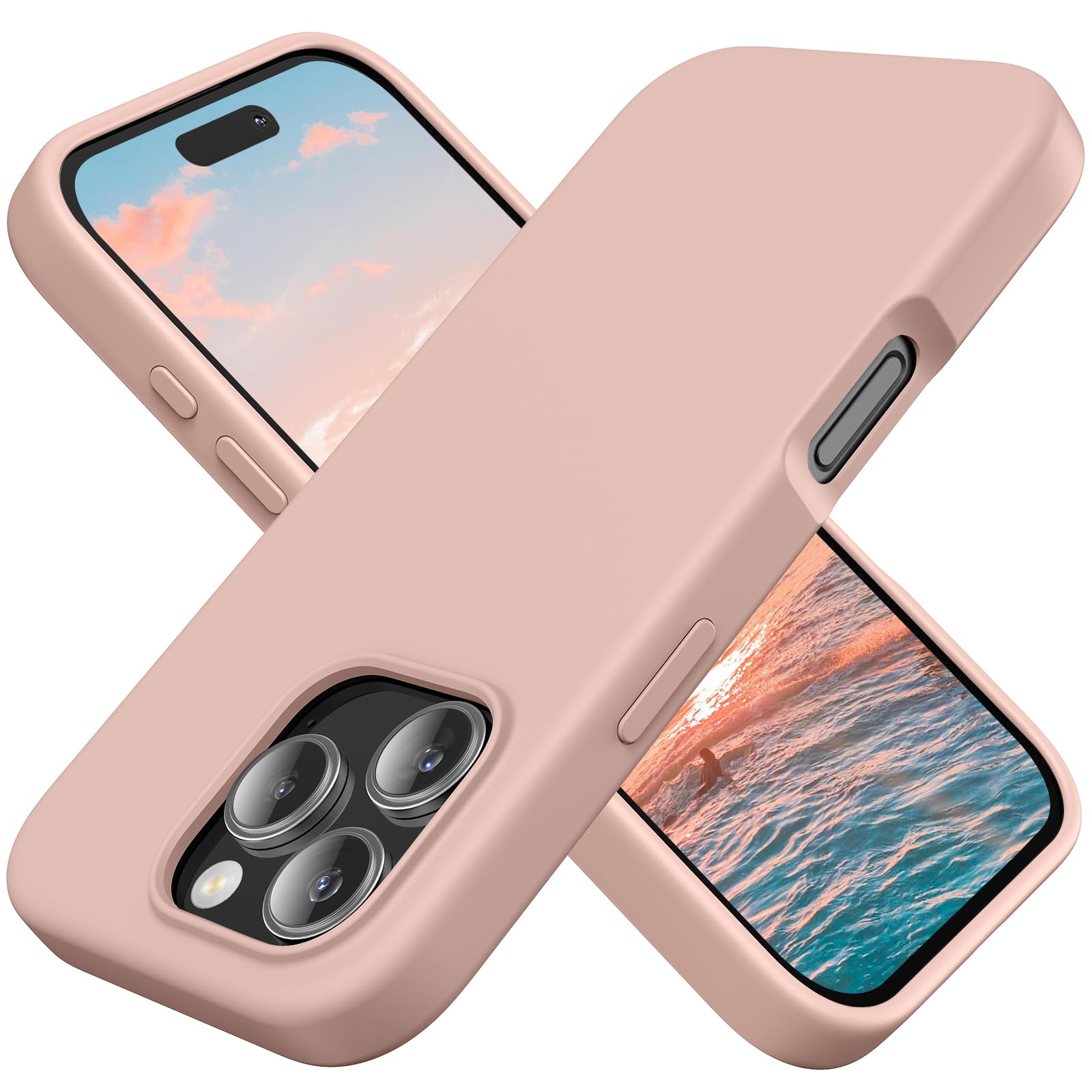 TAXXOE Silicone Case Compatible with iPhone 16 Pro Case Soft Ultra Slim Protective Shockproof Liquid Silicone Phone Case,Anti-Scratch Microfiber Lining, 6.3" Pastel Pink