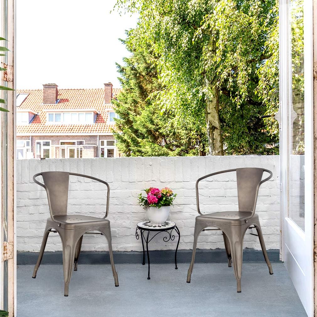Metal Dining Chairs Set of 4 Patio Chiar Indoor Outdoor Metal Chairs Kitchen Metal Chairs 18 Inch Seat Height Restaurant Chair 330LBS Weight Capacity Tolix Side Metal Stackable Bar Chairs: Kitchen & Dining