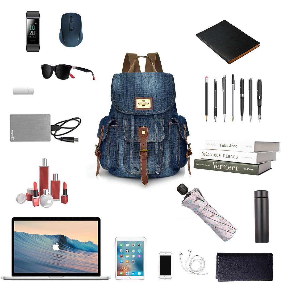 CHEREEKI Mochila, Mochilas de Viaje Hombres Mujer Bolsos de Mujer con Múltiples Bolsillos 14 Pulgadas Mochila Portátil para Negocio, Viaje, Trabajo