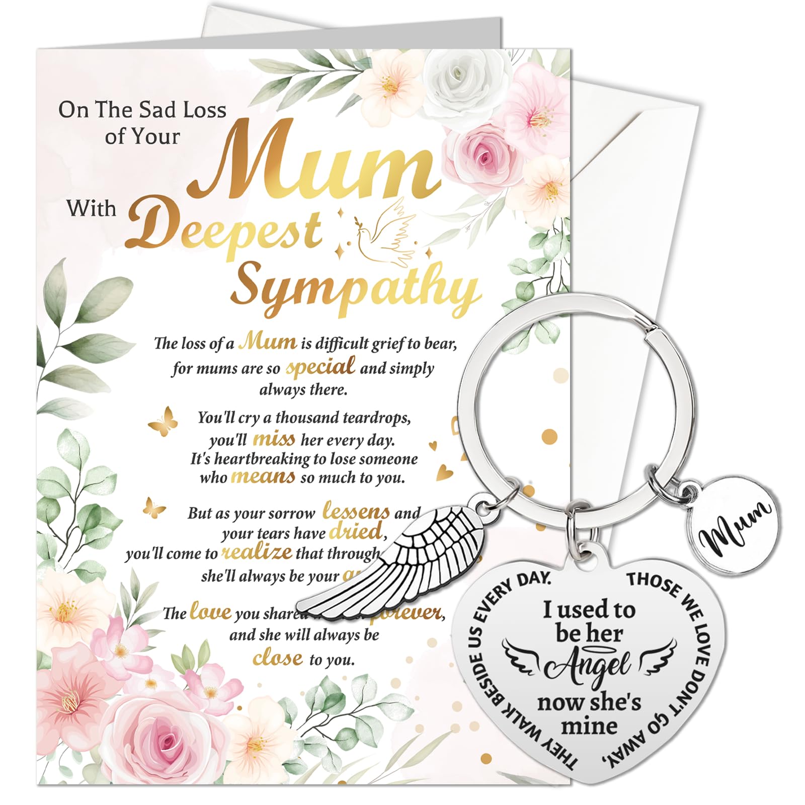 HOWAF On The Loss of Your Mum Sympathy Card with Memorial Keyring, Deepest Sympathy Cards Thinking of You, Condolence Card for Loss of Mother, Memorial Gift