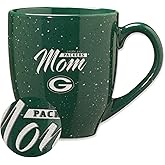 Rico Industries NFL Football Mom Red 16 oz Team Color Laser Engraved Speckled Ceramic Coffee Mug