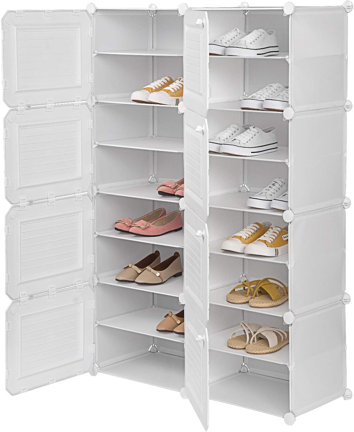 cube shoe storage on Eugad Interlocking Cube Shelves Storage Unit Wardrobe Cabinet Standing Diy Bookcase Shoe Rack 4 Cubes With 2 Doors White Animatolka Pl
