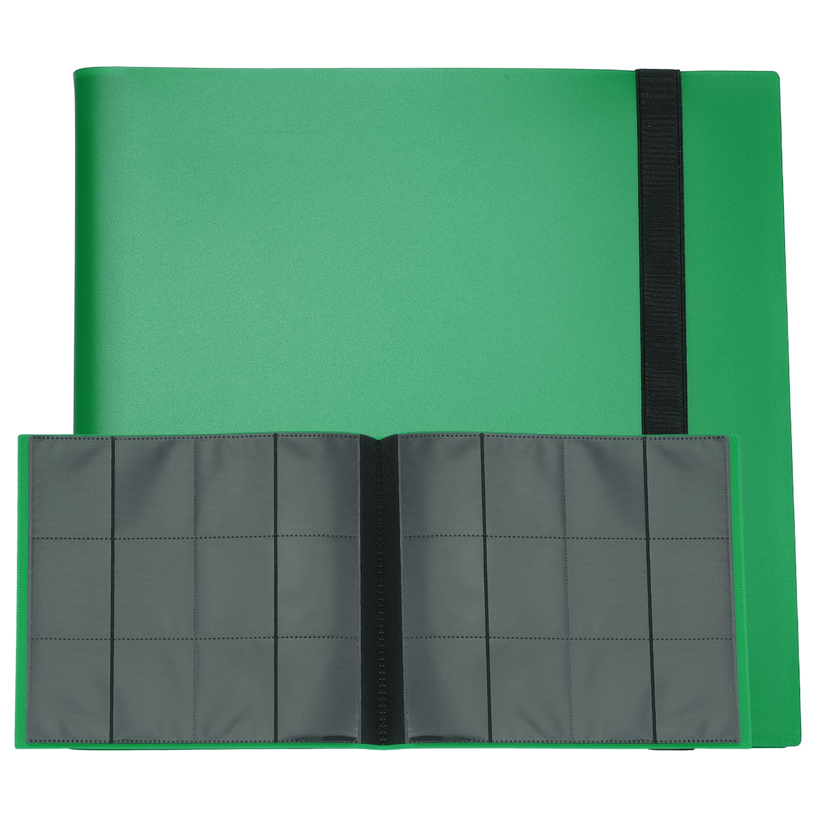 sourcing map 12 Pocket Trading Card Binder, PU Cover Card Collection Binder 480 Side Loading Card Binder Card Album Folder for TCG, Game Cards, Sports Cards(Dark Green)