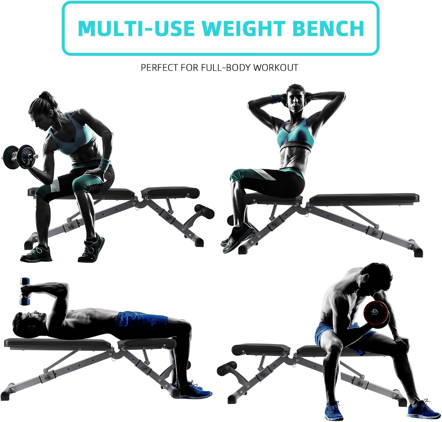 Adjustable Weight Bench, Utility Workout Bench for Home Strength Training, Flat Incline Decline Exercise Workout Bench for Home Gym : Sports & Outdoors