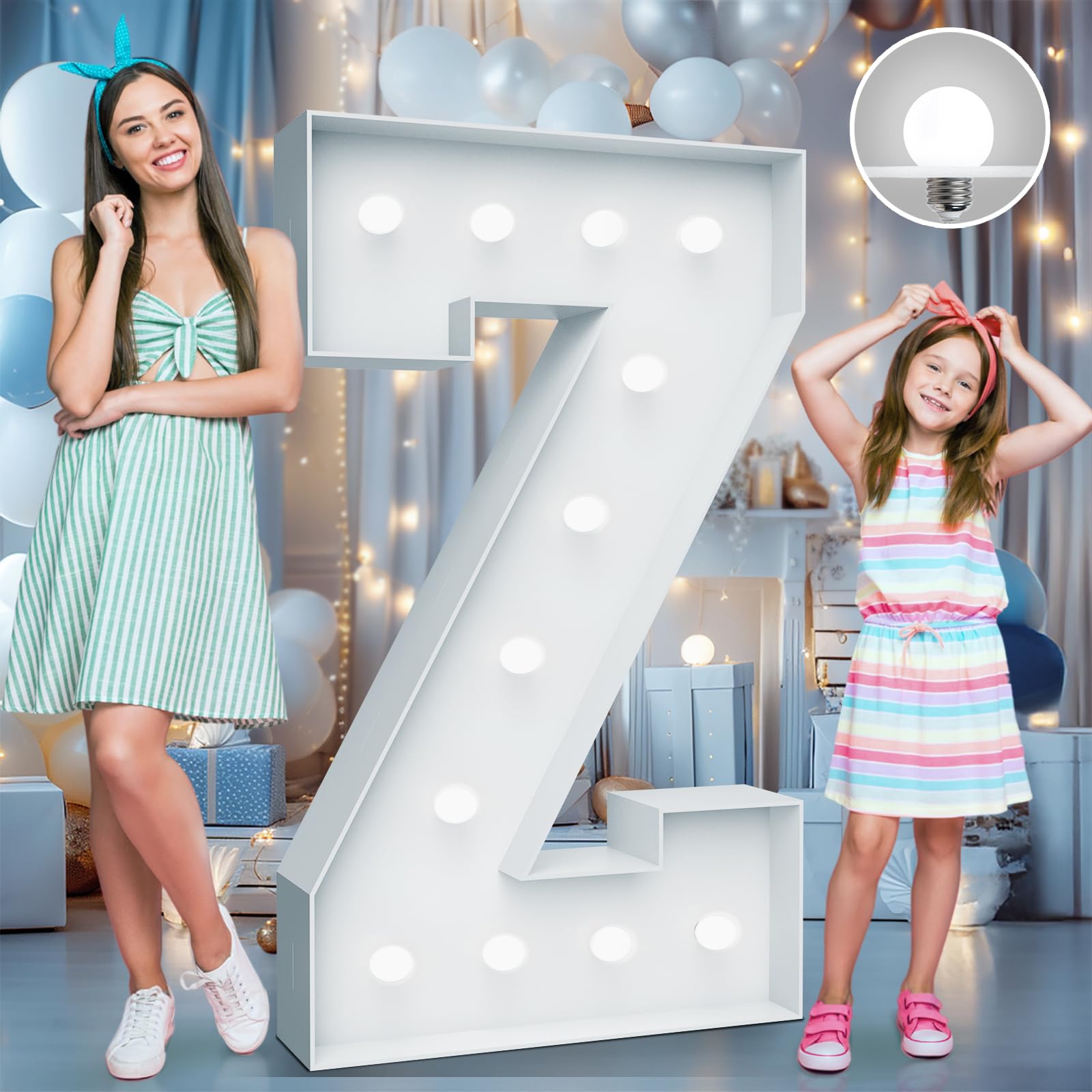 Photo 1 of 4FT Marquee Light Up Letters - Cool White Light Up Letters Z with Fixed Water Bag, Party Decoration Large Marquee Light Up Letters can Be Used for Wedding Decoration, Birthday Party Decoration