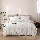 Warm Moment Stripe Duvet Cover California King Size 104inch x 98inch, 100% Washed Cotton Linen Feel Duvet Cover with Zipper Closure and 2 Pillowcases, Color of White-Dark Grey Stripe