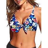 Women Underwire Bikini Top Only - Push Up Swimsuit Top Knot Front Criss Cross Bathing Suit Sexy Supportive