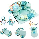 Blublu Park 3-in-1 Tummy Time Pillow and Seated Support Playmat with Detachable Early Sensory Toys for Infant, Sitting Support to Prevent Reflux, Portable Gifts for Newborn Boys and Girls (Blue)