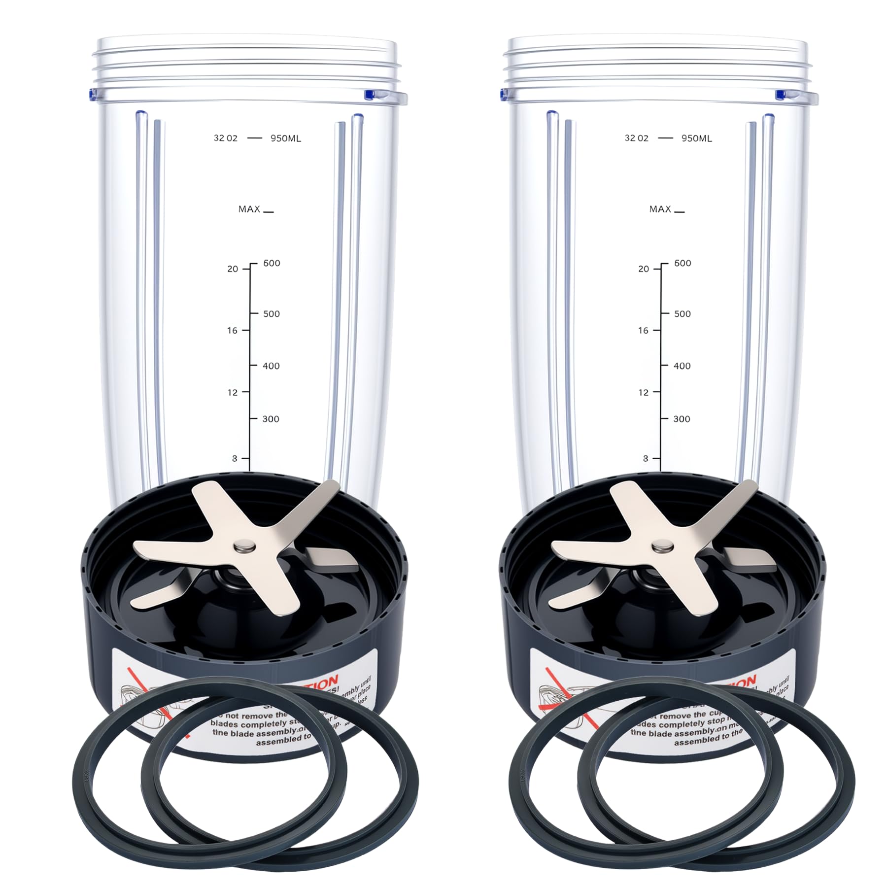 Upgrade Blender Cups and Blades Fit for Nutribullet 600w/900w, Replacement Parts 32oz Cups and Extractor Blades with 4 Rubber Gaskets, Blender Accessories (8 Pcs) Image
