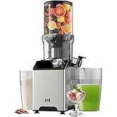 WHUTO Cold Press Juicer, Wide Feed Chute Juicer Machines, Stainless Steel Slow Masticating Juicers Easy to Clean, Vegetables & Fruits Juice Extractor, High Juice Yield, Black Auger
