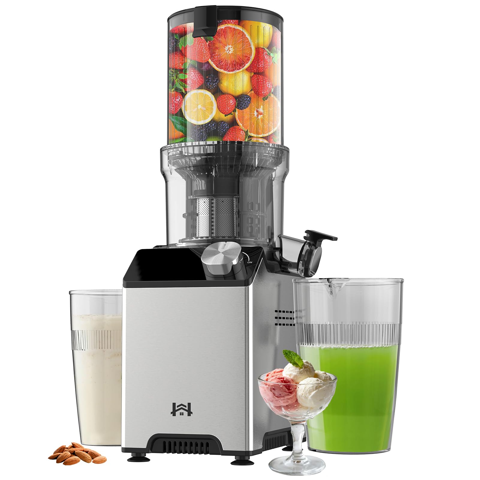 Photo 1 of WHUTO Cold Press Juicer, Wide Feed Chute Juicer Machines, Stainless Steel Slow Masticating Juicers Easy to Clean, Vegetables & Fruits Juice Extractor, High Juice Yield, Black Auger