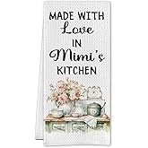 SereneHanctuary Floral Mimi Grandma Kitchen Towels, Mimi Gifts for Grandma Dish Tea Towels, Grandmother Birthday Gifts from Grandkids Decorative Hand Towel for Kitchen, 16x24 Inch