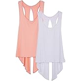 icyzone Tie Back Yoga Tops for Women, Lightweight Workout Athletic Tanks, Breathable Gym Shirts