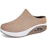 FIFILAPIN Women's Orthopedic Mule Clogs Closed Round Toe Stretch Knitted Platform Comfortable Breathable Air Cushion Walking Sliipers Open Back Wedge Heel Casual Mules Sneaker with Arch Support