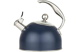 Viking 3-Ply Stainless Steel Tea Kettle, 2.6 Quart Stovetop Hot Water Pot with Tempered Glass Lid, Ergonomic Handle, Induction Ready, Slate and Blue