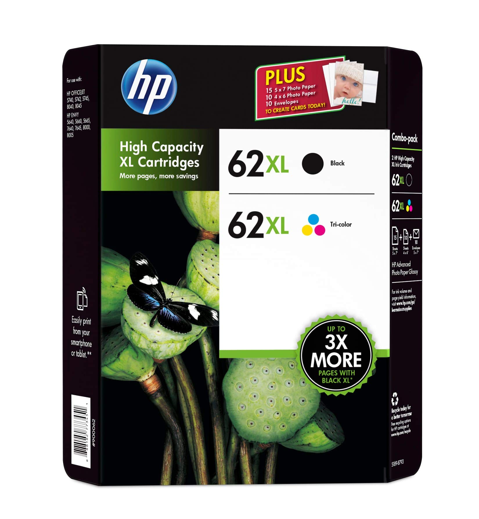 HP 62XL Black & Colour Original Ink Cartridges
