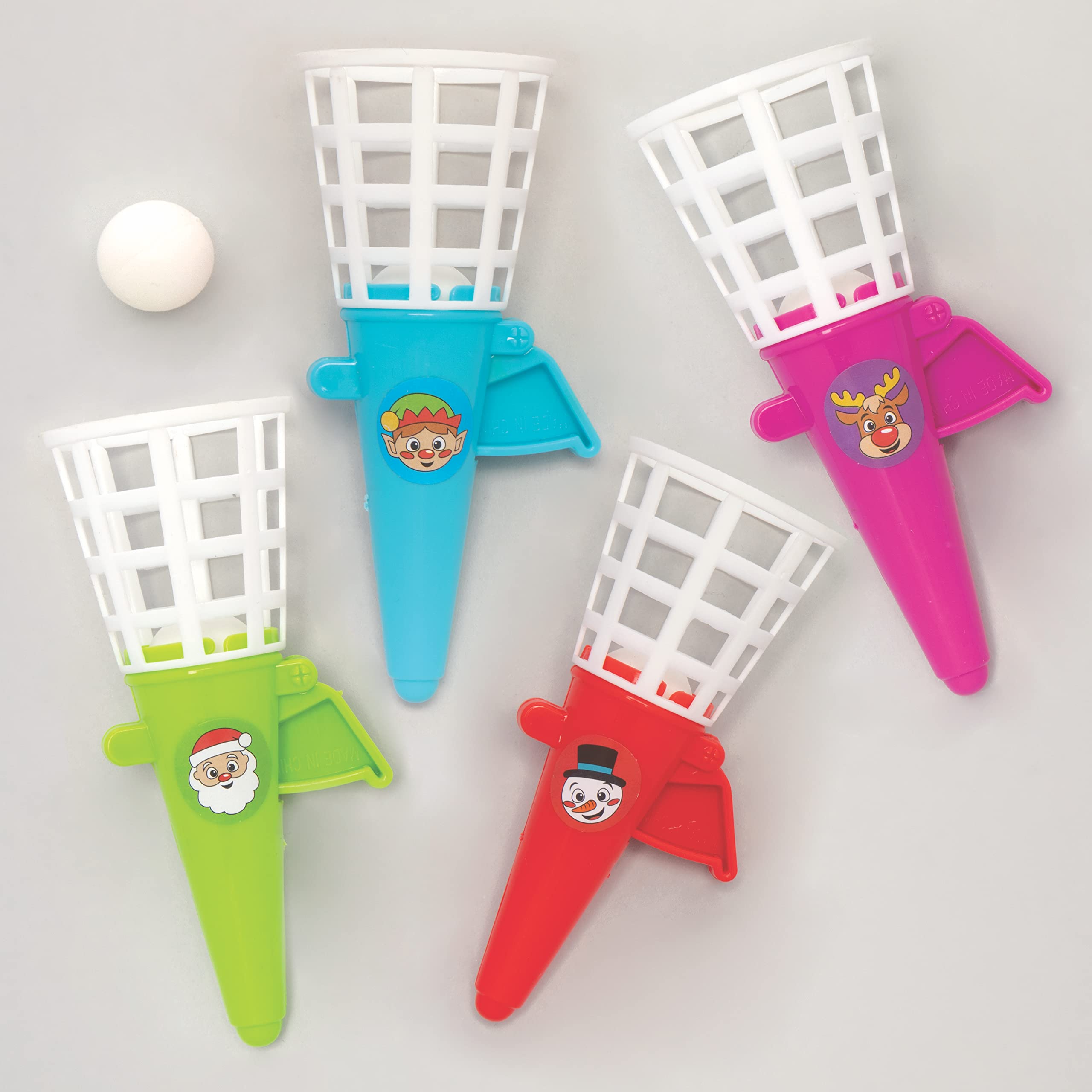 Baker Ross FC250 Christmas Pop and Catch Games - Pack of 8, Christmas Novelty Toys for Kids, Ideal for Party Bag Fillers, Stocking Fillers, Prizes and Small Gifts