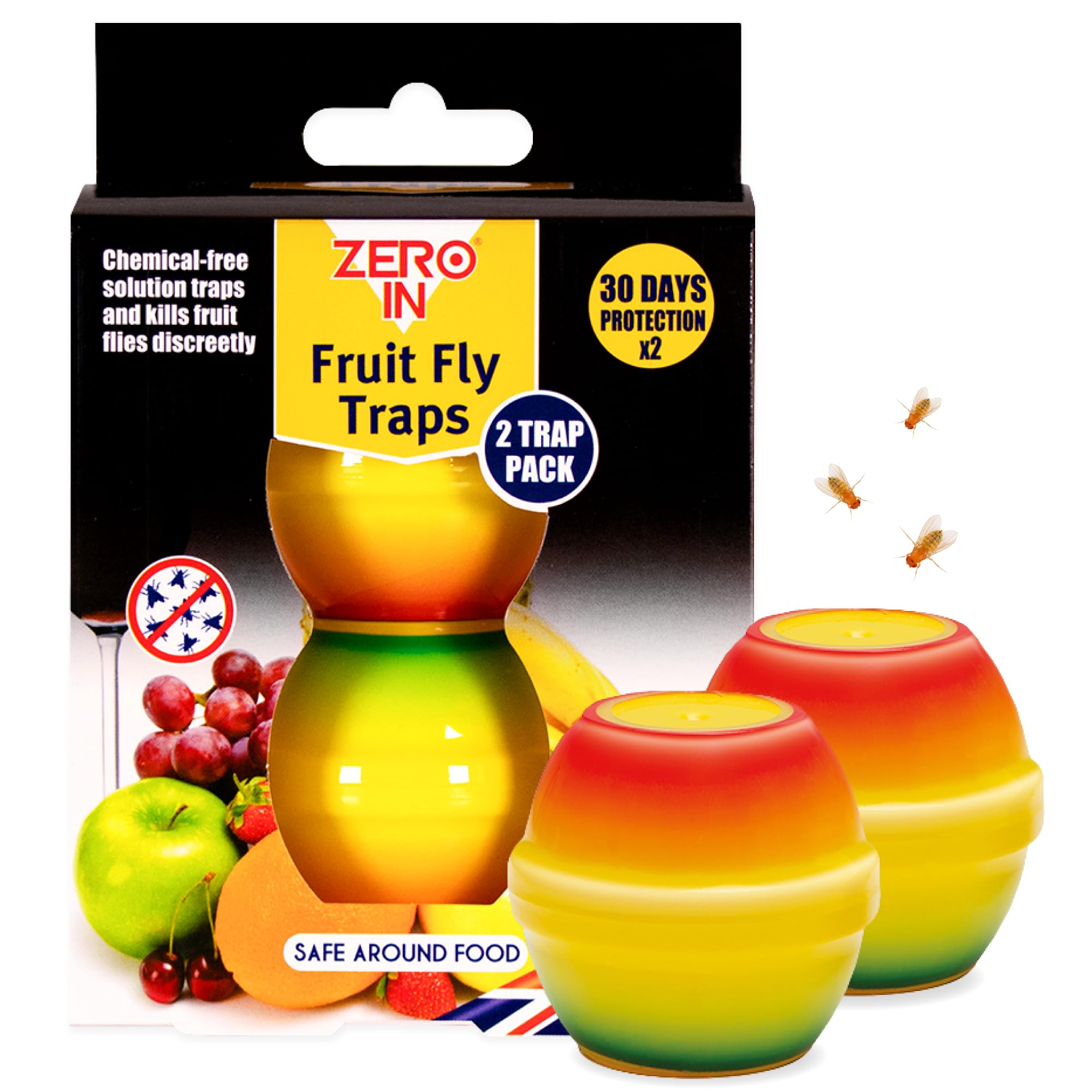 Zero In Fruit Fly Trap - Ready-Baited Indoor Fly Catcher, Apple-Shaped Twin Pack - Non-Toxic, Insect Trap to Attract & Trap Bugs - Suitable for Kitchen & Home Use, Lasts up to 30 Days