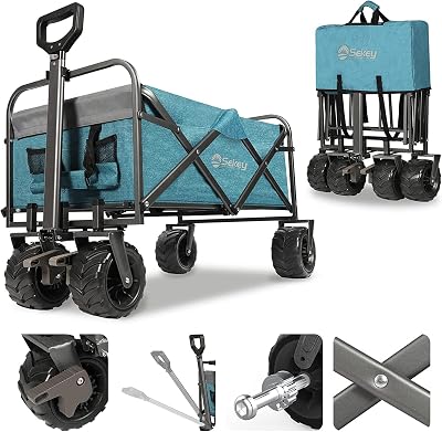 Sekey Folding Trolley 440LB Capacity All-Terrain Beach Garden Cart Light Blue