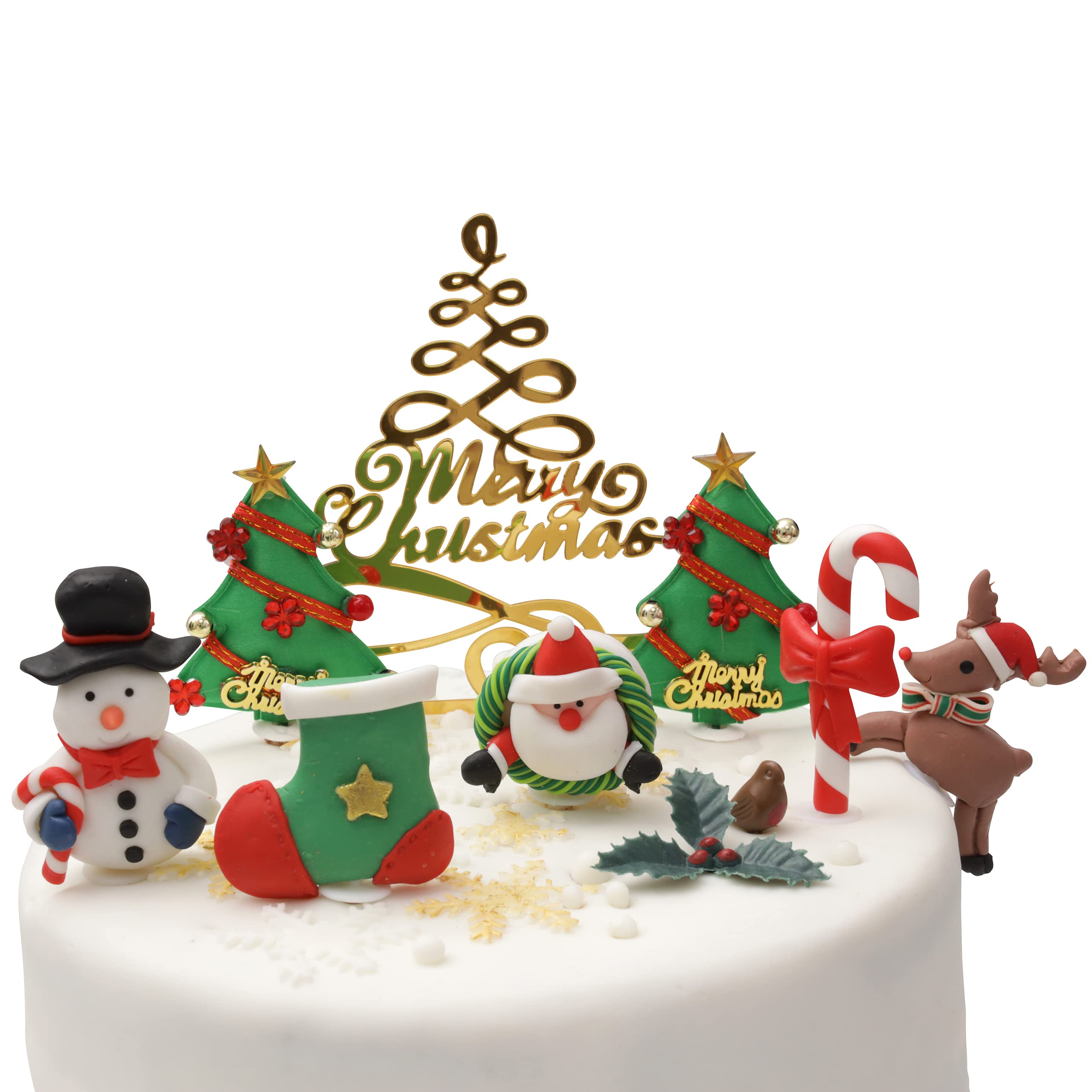Christmas Cake Decorations Toppers (10 Piece Deluxe Set) Cupcake Topper Cake Decoration Pieces Merry Christmas