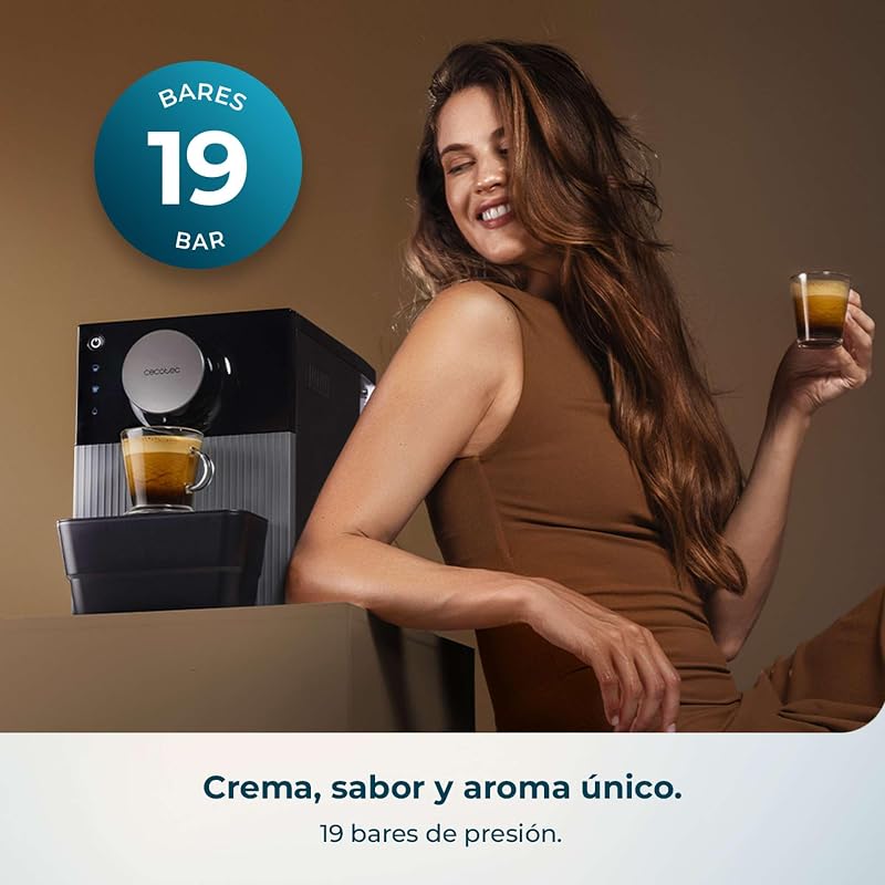 Cremmaet Cube Máquina de café super automática compacta. 1350W, Sistema de prensagem de 10g, Sistema de pré-infusão, 19 barras, Sistema de termobloco, 5 níveis de moagem, Painel de controle de toque
