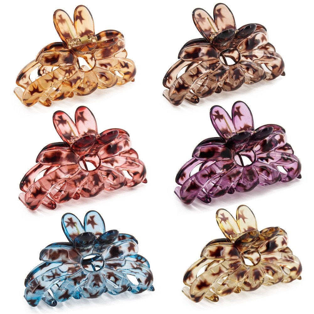 Yeshan Large Size 3.5" Plastic Resin Jaw Claw Hair Clip for Women,Pack of 6