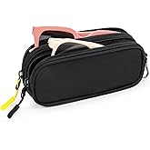 FIROK Double Glasses Case, Soft Dual Eyeglass Sunglasses Pouch, Portable Travel Eyewear Organizer Holder with Clip