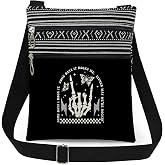 XiaoGalaee Skeleton Rock Hand Print Woman Crossbody Bag | Adjustable Man Shoulder Bag with Zipper Edgy Gift for Concert Nights Unisex Birthdays Outdoor Travel Messenger Bag