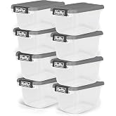 Hefty 6.5 Qt Flat-Lid Storage Bin with Lid, Stackable Plastic Storage Container, Organizer for Home, Office &amp; Classroom, 8 Pack, Gray