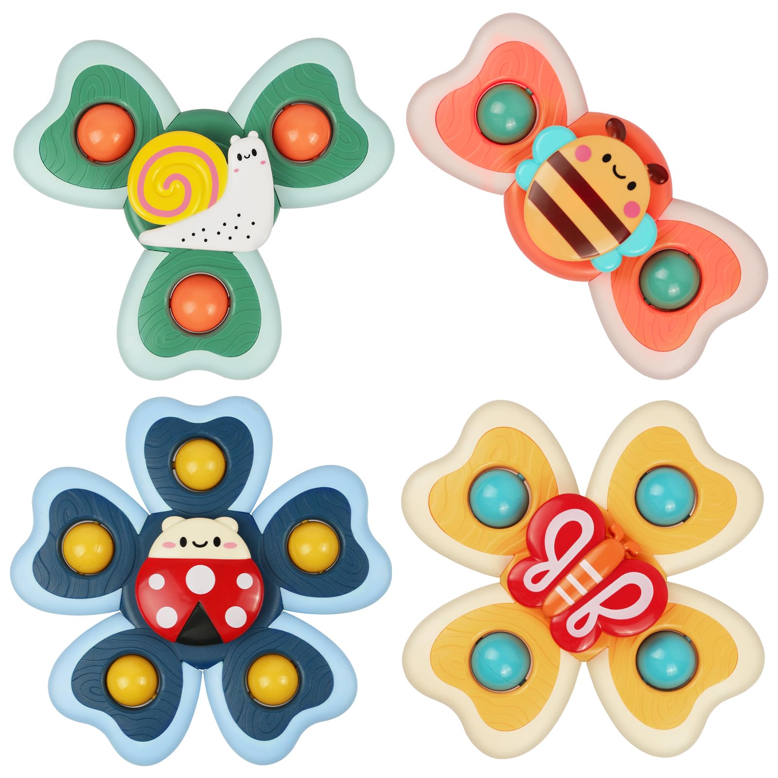 Vicloon Suction Cup Spinner Toys, 4PCS Baby Bath Spinners, Sensory Toys for Babies 18 Months Up (insects)