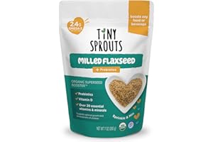TINY SPROUTS ORGANIC SUPERSEED BOOSTERS Tiny Sprouts Organic Milled Flaxseed + Full Serving Probiotic + Vitamin D3 | Kids Superfood Nutrition Booster for Brain, Gut & Immune Health | Omega-3, Prebiotic Fiber, Calcium, Protein | Gluten-Free, Plant-Based Superseed Blend | 7 oz