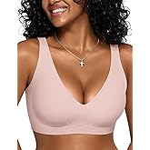 Vertvie Wireless Bras for Women Support Lift Deep V Seamless No Underwire Jelly Push Up Bra Plunge Full Coverage Bralettes
