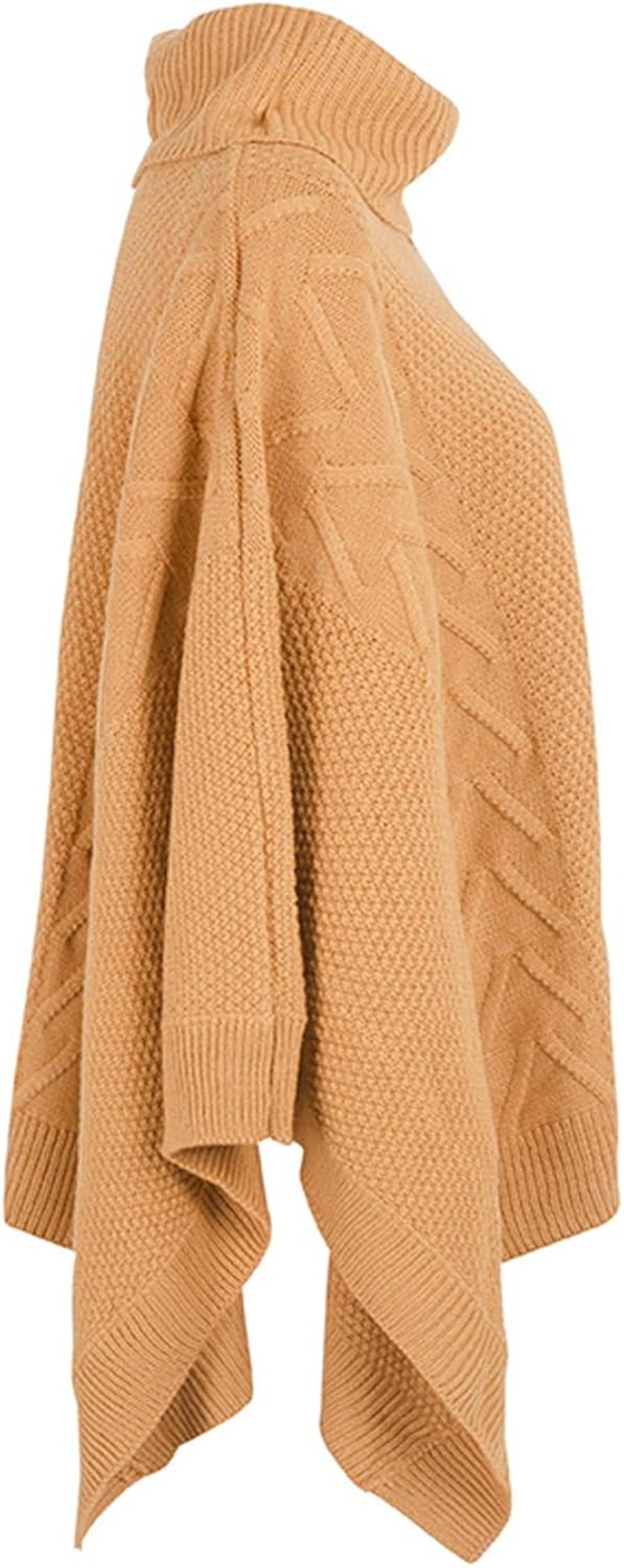 BerryGo Women's Chic Turtleneck Batwing Sleeve Asymmetric Knitted Poncho Pullovers Sweater Camel, One Size at  Women’s Clothing store
