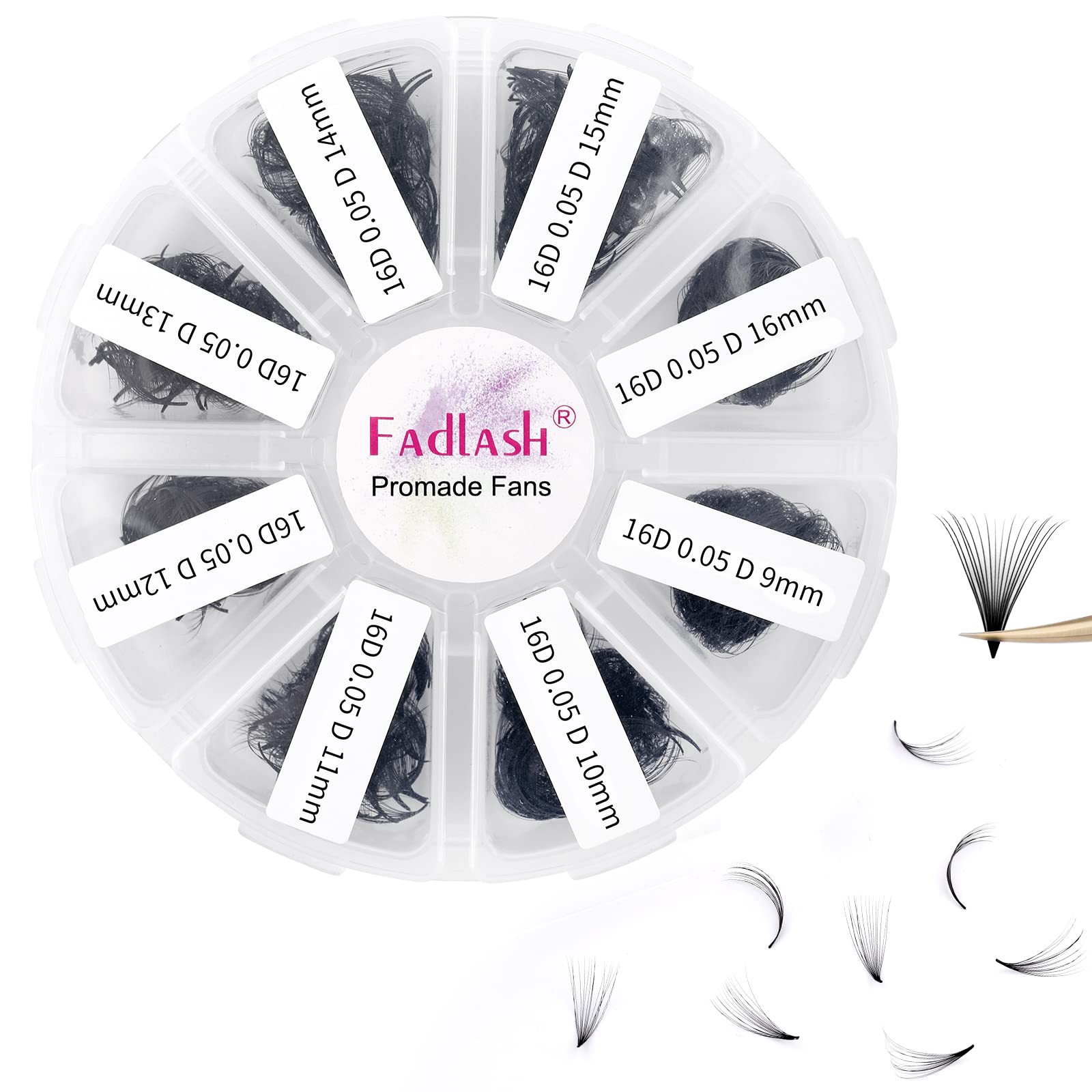 Premade Volume Eyelash Extensions 16D 0.05 D Curl 1000pcs Russian Lashes 9-16mm Mixed Tray Pre-Made Russian Lashes Handmade Promade Loose Fans