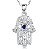 Aniu 925 Sterling Silver Hamsa Hand of Fatima Evil Eye Jewelry for Women With Cubic Zirconia - Comes With Black Gift Jewelry Box